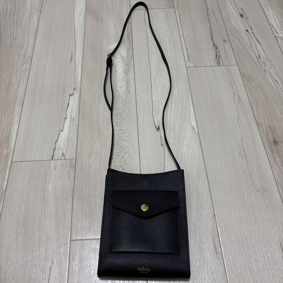 MULBERRY Shoulder Bag Purse Phone Pouch Leather Black Authentic