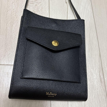 MULBERRY Shoulder Bag Purse Phone Pouch Leather Black Authentic