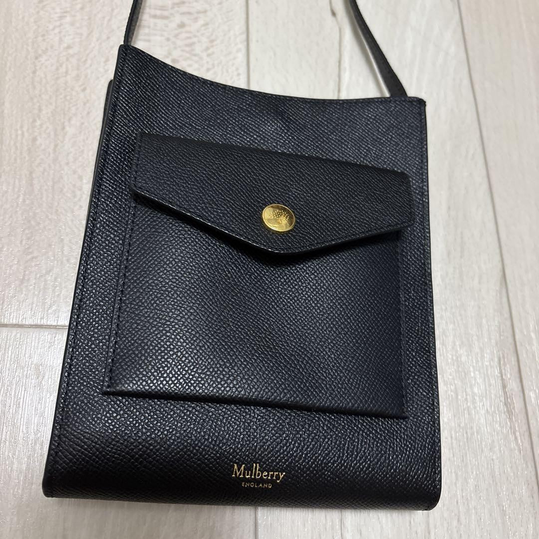 MULBERRY Shoulder Bag Purse Phone Pouch Leather Black Authentic