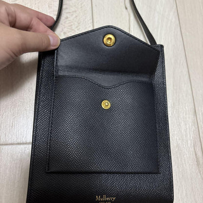 MULBERRY Shoulder Bag Purse Phone Pouch Leather Black Authentic
