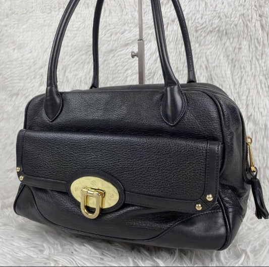 MULBERRY Hand Bag Tote Purse Turn Lock Leather Black Authentic