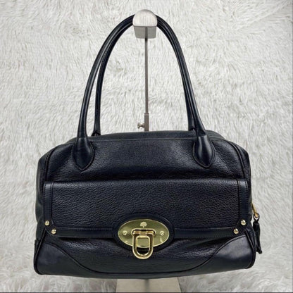 MULBERRY Hand Bag Tote Purse Turn Lock Leather Black Authentic