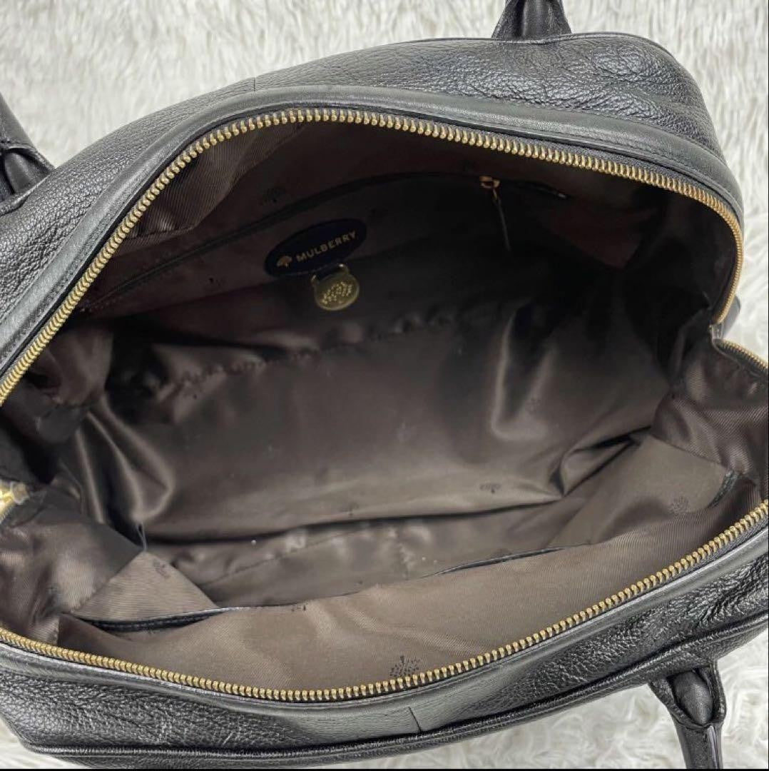 MULBERRY Hand Bag Tote Purse Turn Lock Leather Black Authentic
