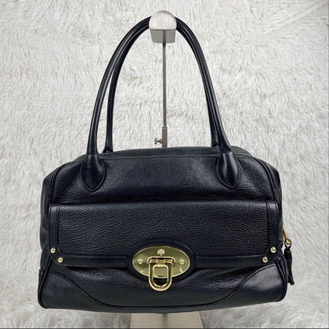 MULBERRY Hand Bag Tote Purse Turn Lock Leather Black Authentic