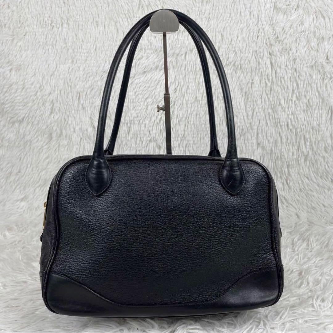 MULBERRY Hand Bag Tote Purse Turn Lock Leather Black Authentic
