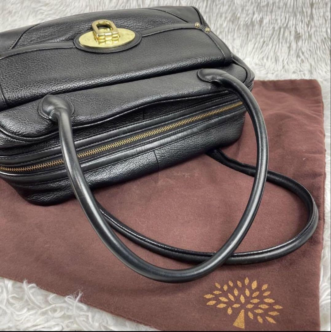 MULBERRY Hand Bag Tote Purse Turn Lock Leather Black Authentic