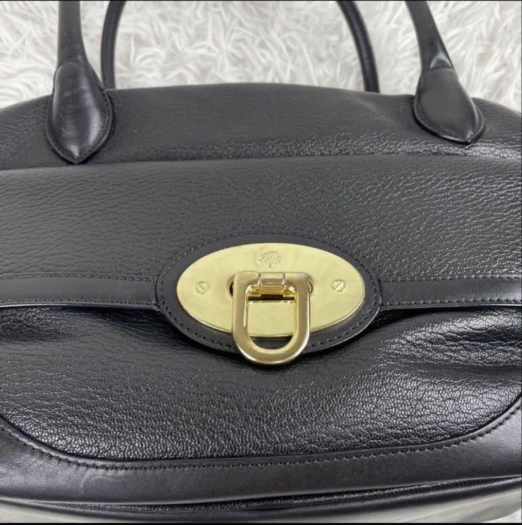MULBERRY Hand Bag Tote Purse Turn Lock Leather Black Authentic