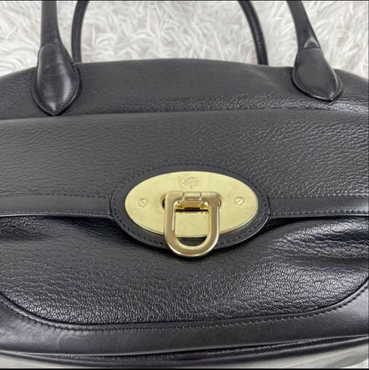 MULBERRY Hand Bag Tote Purse Turn Lock Leather Black Authentic