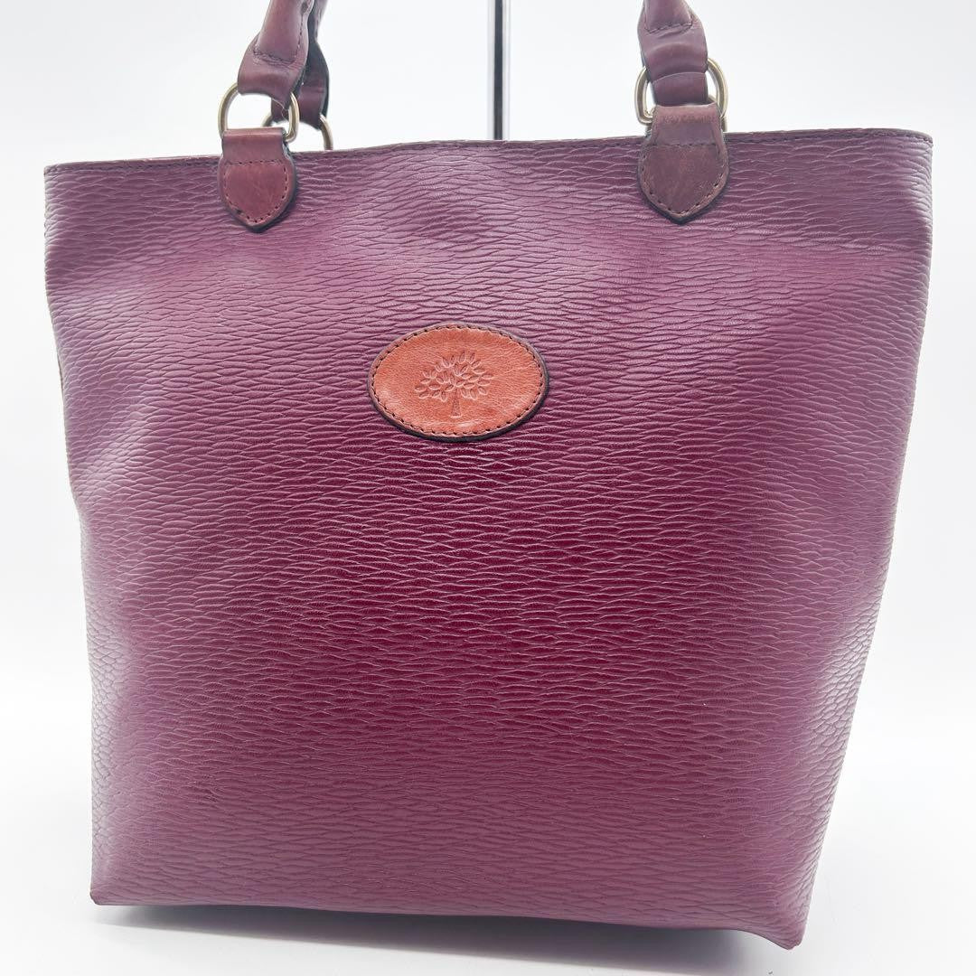 MULBERRY Hand Bag Tote Purse Leather Bordeaux Authentic