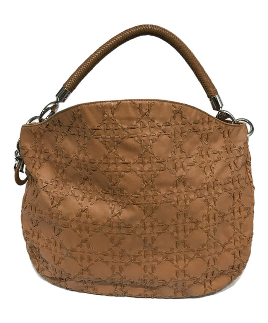Christian Dior Hand Bag Tote Purse Logo charm Leather Brown Authentic