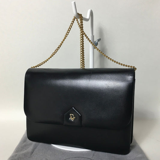 Christian Dior Shoulder Bag Purse Logo Leather Black Authentic