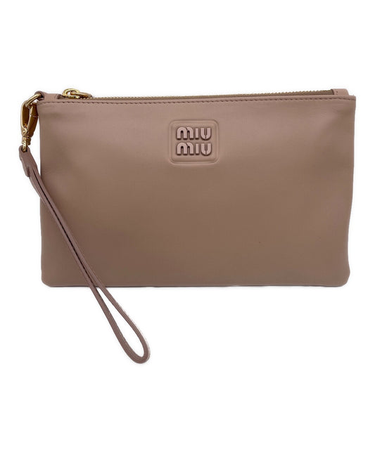 MIU MIU Clutch Bag Second Bag Logo Beige Authentic