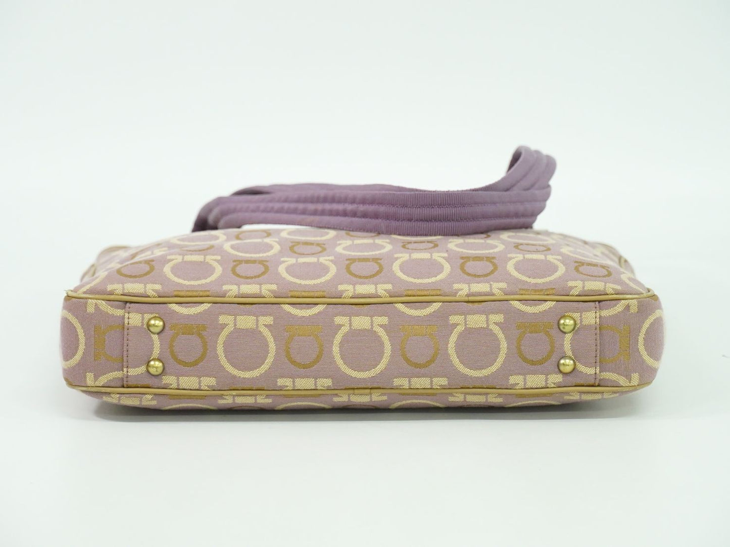 Salvatore Ferragamo Hand Bag Tote Purse Gancini Canvas Purple Beige Authentic