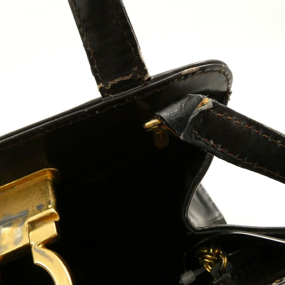 Salvatore Ferragamo Hand Shoulder Bag Tote Purse 2way Gancini Leather Brown Auth