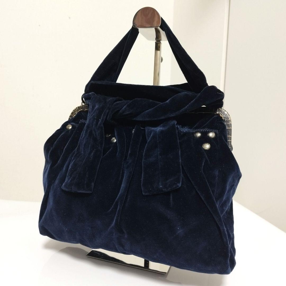 MIU MIU Hand Bag Tote Purse Suede Dark Navy Authentic