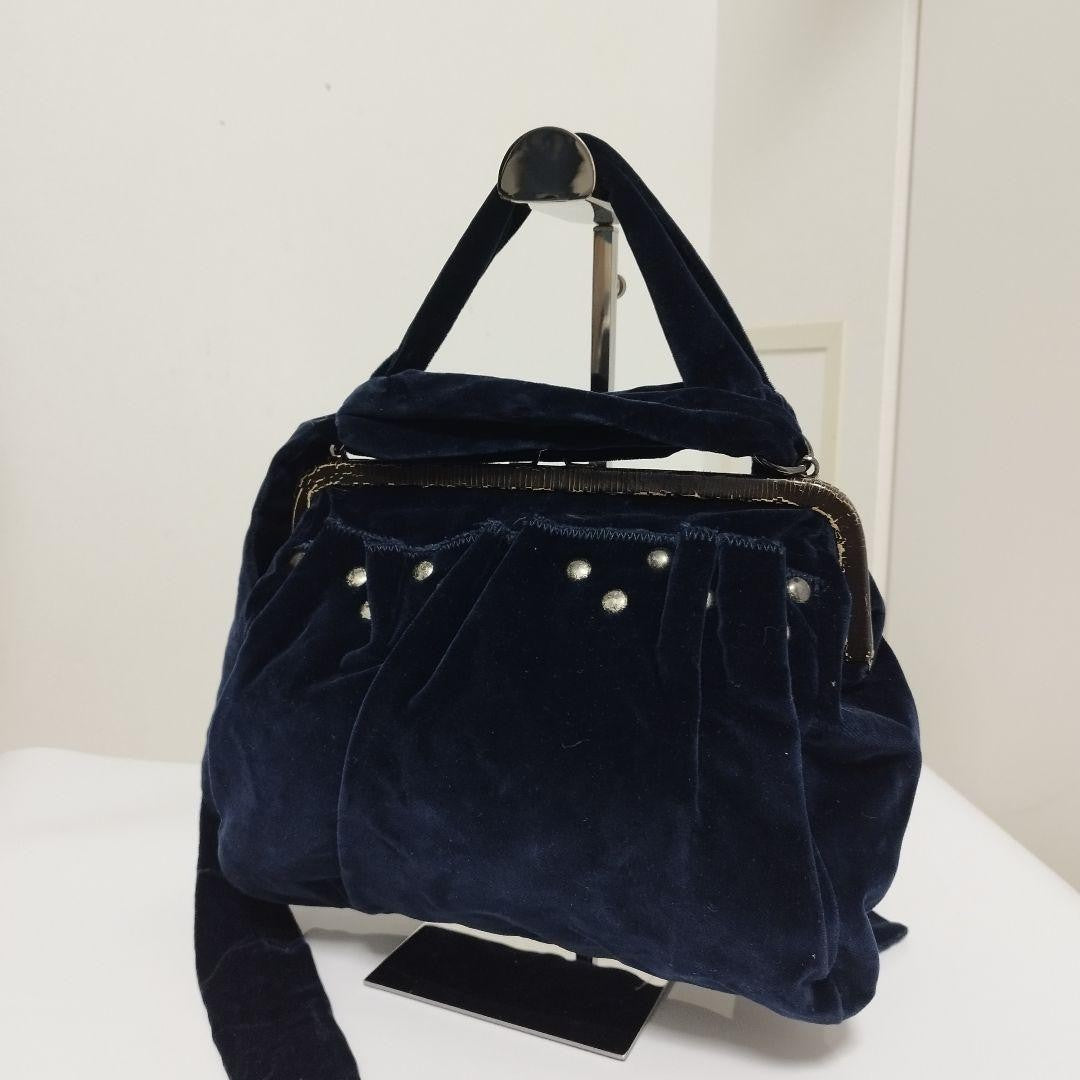 MIU MIU Hand Bag Tote Purse Suede Dark Navy Authentic