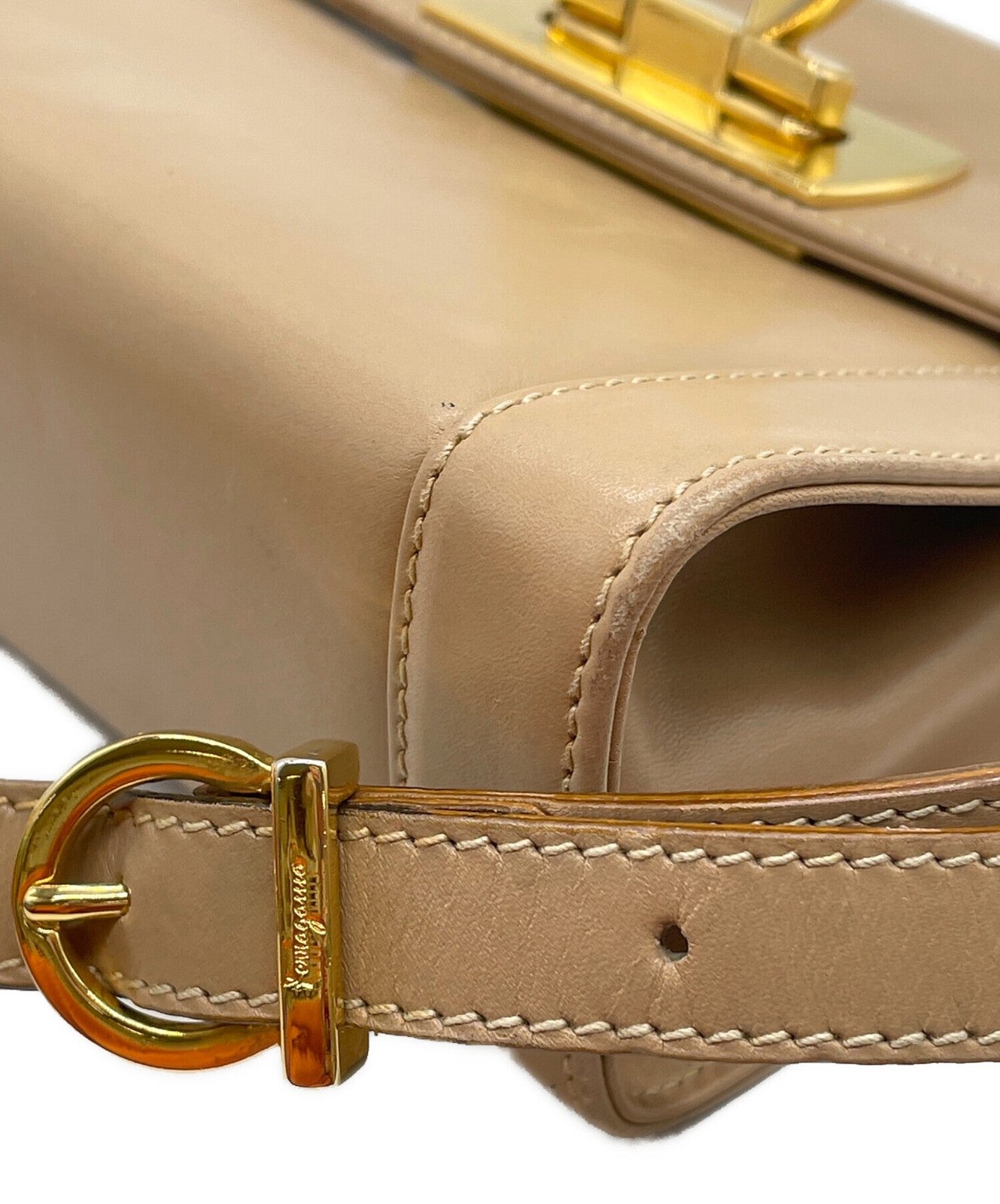 Salvatore Ferragamo Shoulder Bag Purse Gancini Brown Authentic