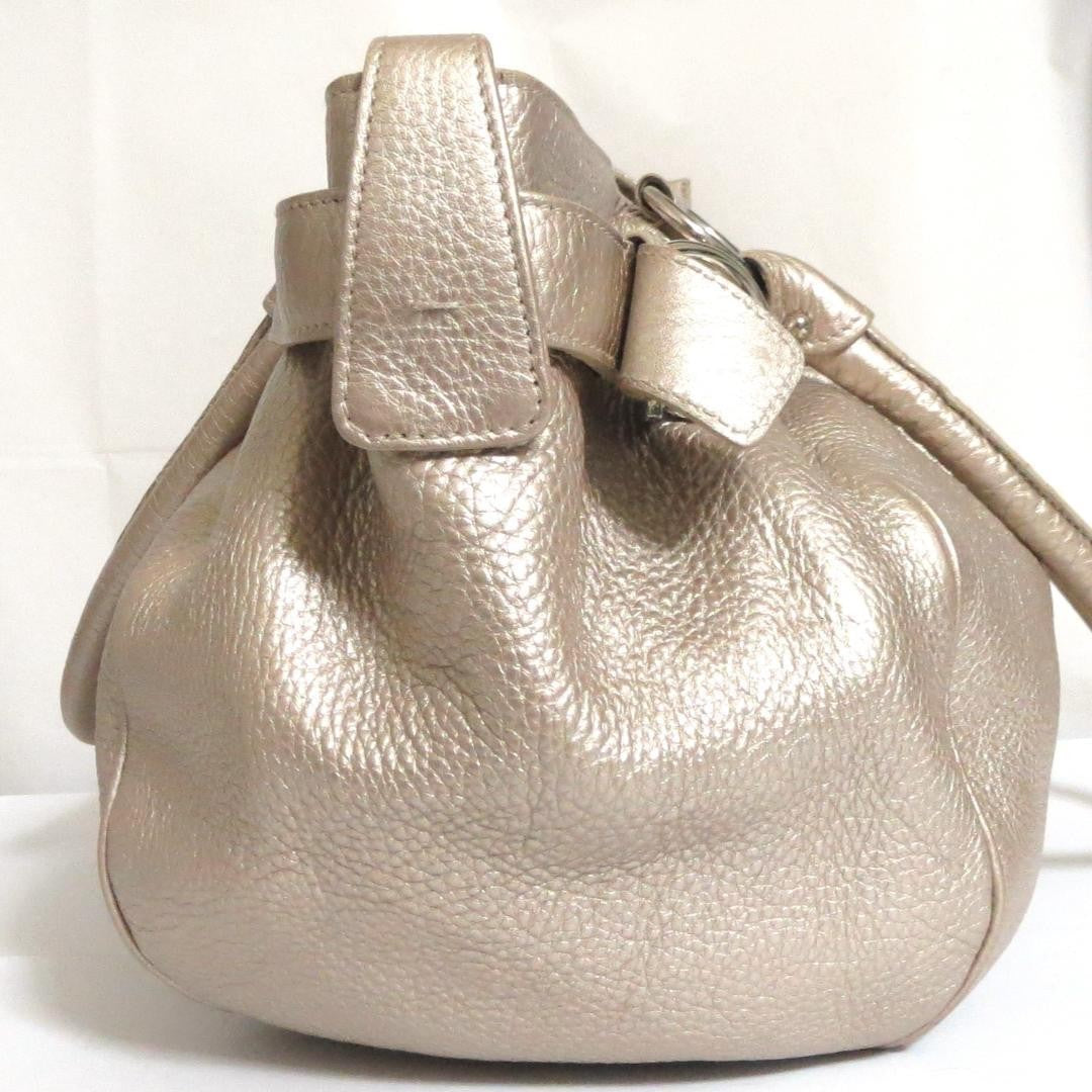 Salvatore Ferragamo Hand Bag Tote Purse Gancini Leather Champagne Gold Authentic
