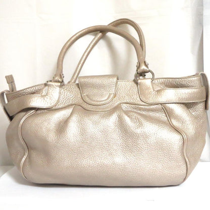 Salvatore Ferragamo Hand Bag Tote Purse Gancini Leather Champagne Gold Authentic
