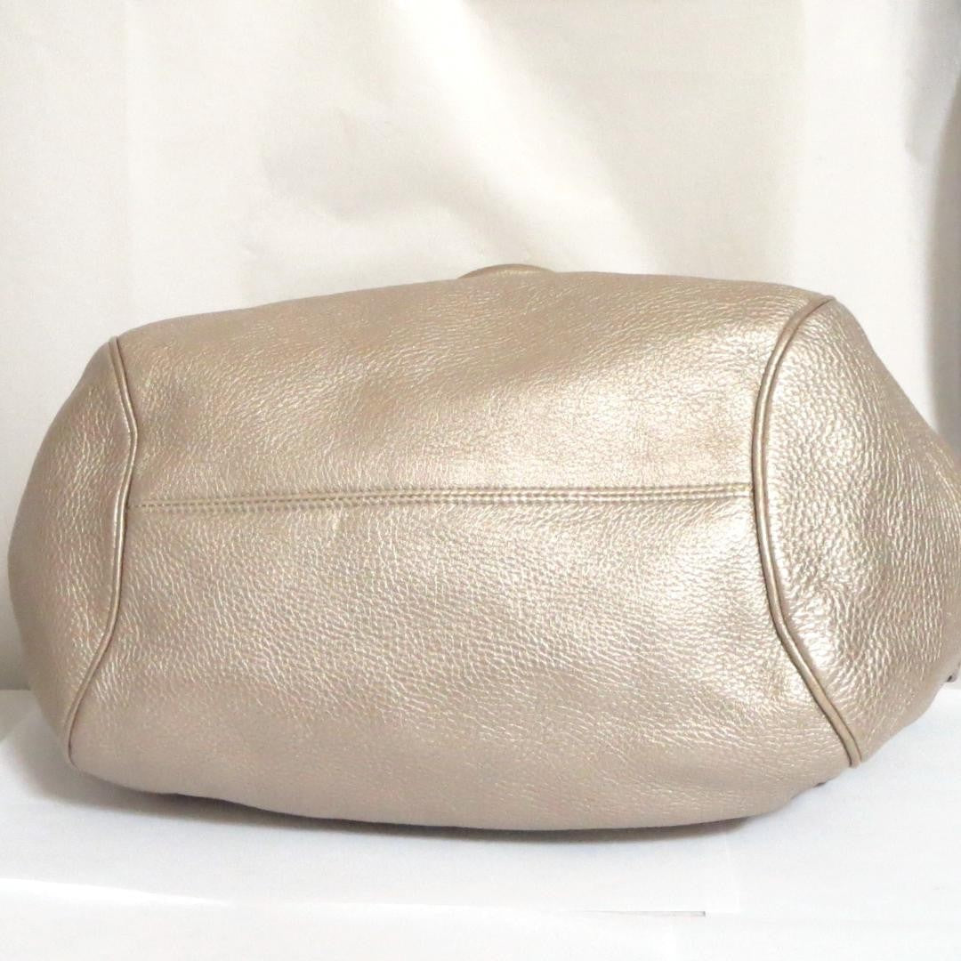Salvatore Ferragamo Hand Bag Tote Purse Gancini Leather Champagne Gold Authentic