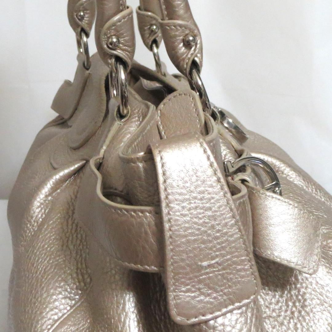 Salvatore Ferragamo Hand Bag Tote Purse Gancini Leather Champagne Gold Authentic