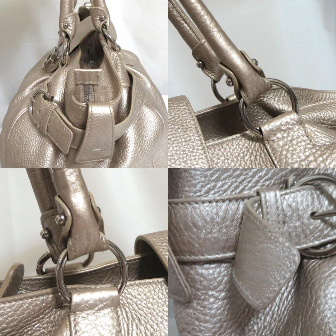 Salvatore Ferragamo Hand Bag Tote Purse Gancini Leather Champagne Gold Authentic
