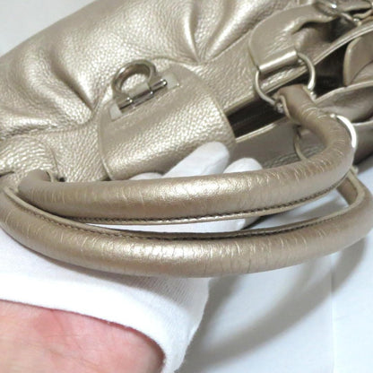 Salvatore Ferragamo Hand Bag Tote Purse Gancini Leather Champagne Gold Authentic