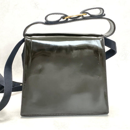 Salvatore Ferragamo Bag Ribbon Shoulder Purse Leather Canvas Black Gold Navy