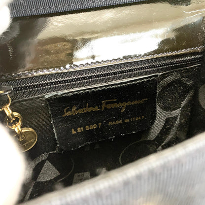 Salvatore Ferragamo Bag Ribbon Shoulder Purse Leather Canvas Black Gold Navy