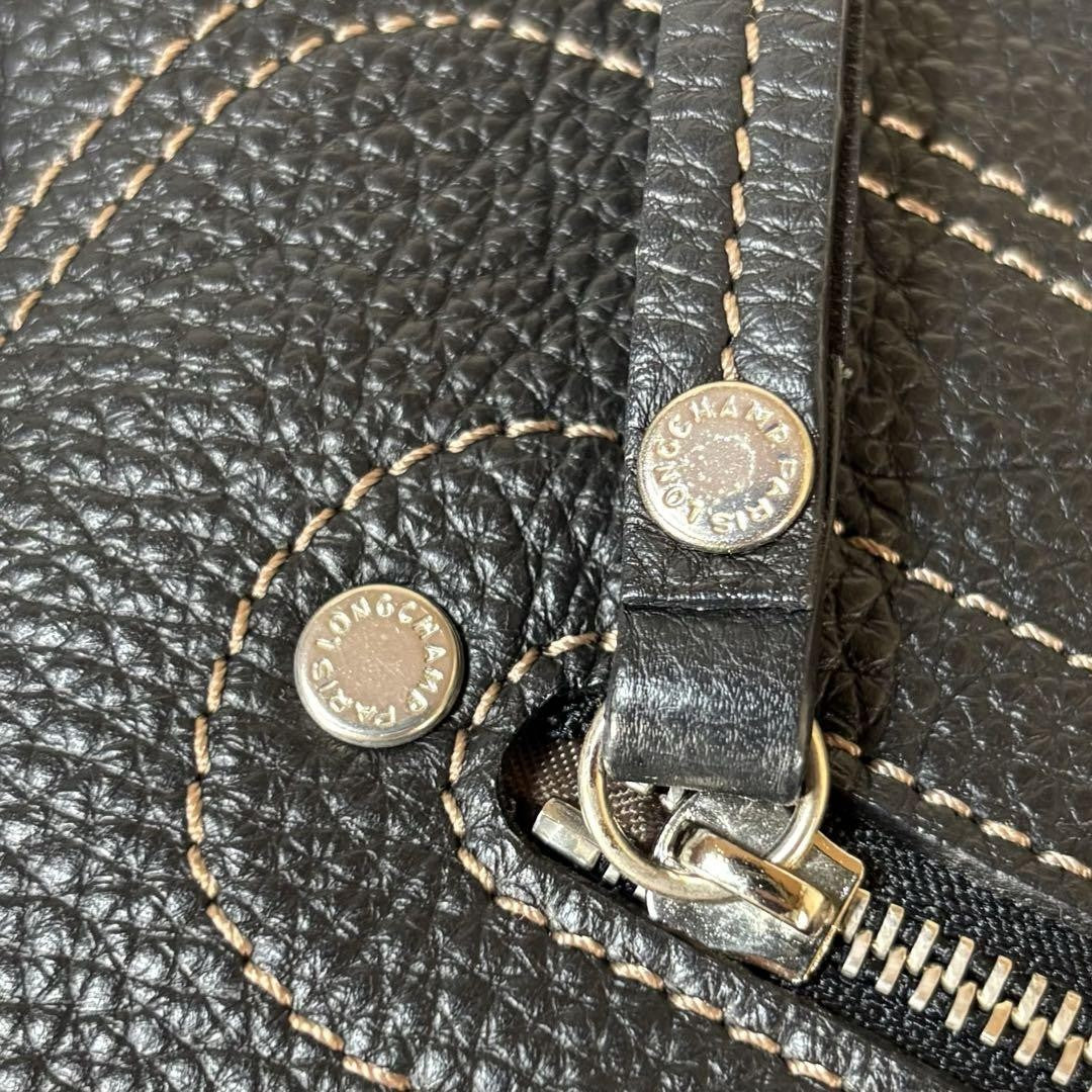 Longchamp Hand Shoulder Bag Tote Purse 2way Leather Black Authentic