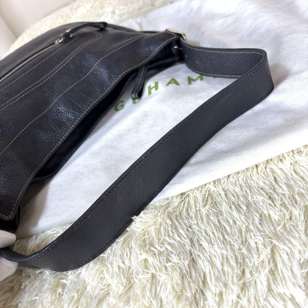 Longchamp Hand Shoulder Bag Tote Purse 2way Leather Black Authentic