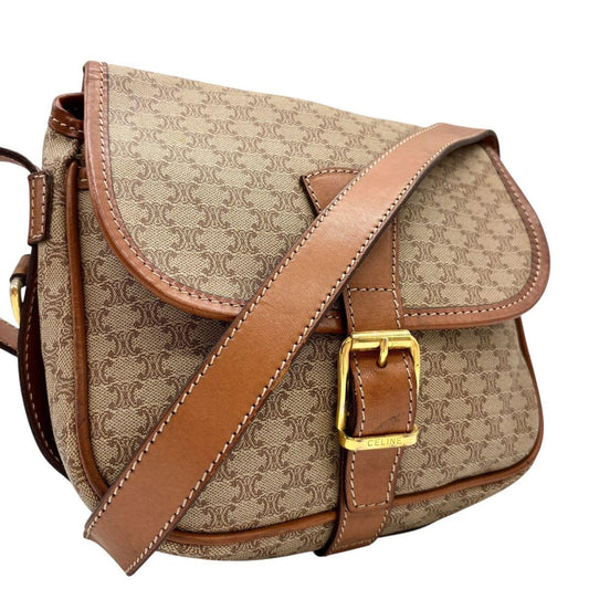 CELINE Shoulder Bag Purse Macadam PVC Leather Beige Authentic
