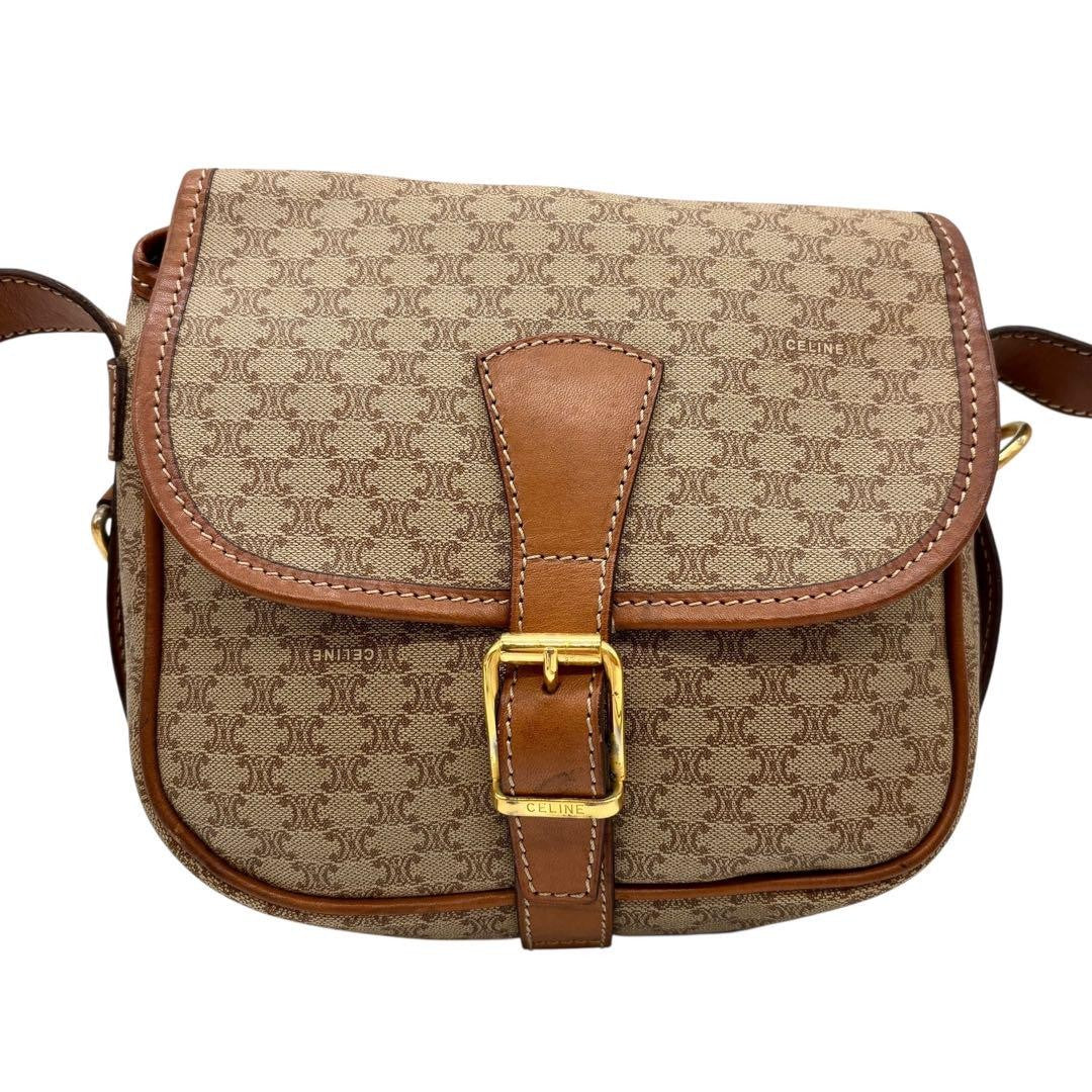 CELINE Shoulder Bag Purse Macadam PVC Leather Beige Authentic