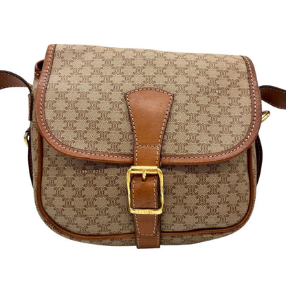 CELINE Shoulder Bag Purse Macadam PVC Leather Beige Authentic