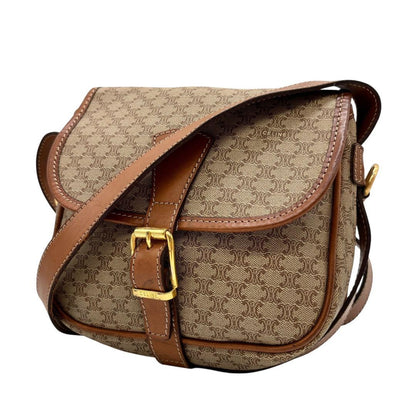 CELINE Shoulder Bag Purse Macadam PVC Leather Beige Authentic