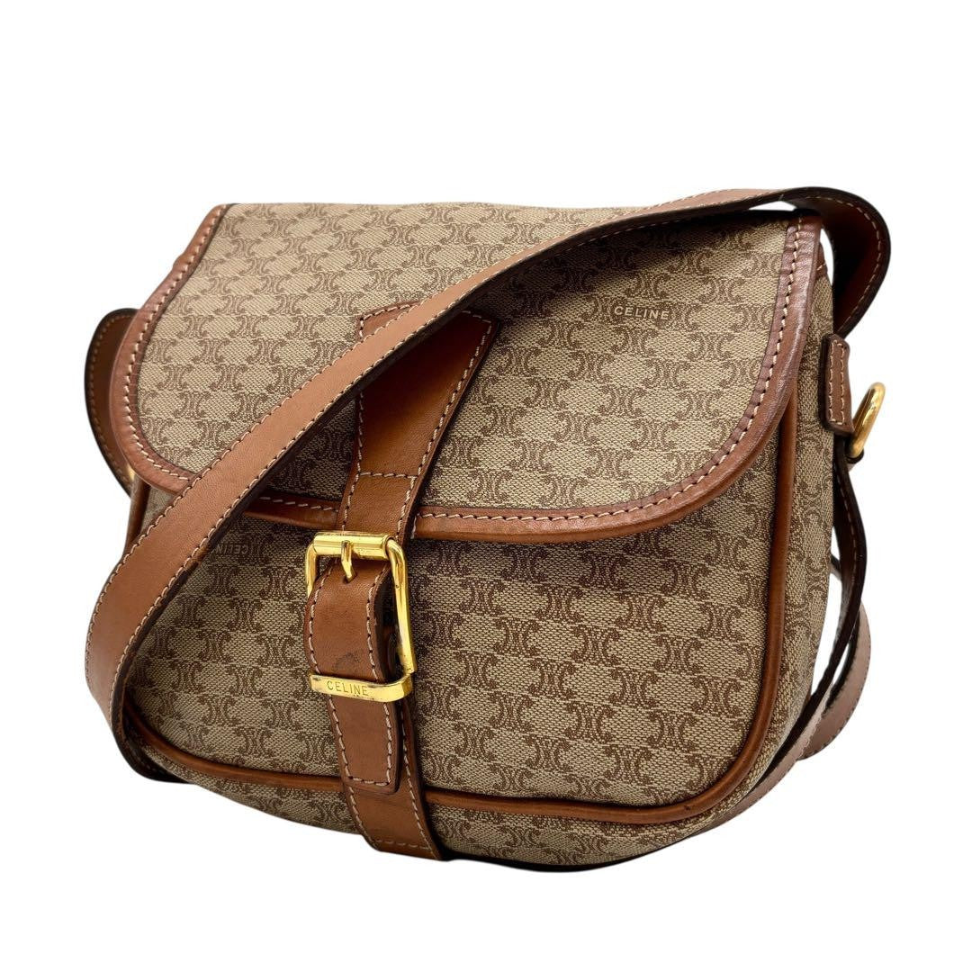 CELINE Shoulder Bag Purse Macadam PVC Leather Beige Authentic