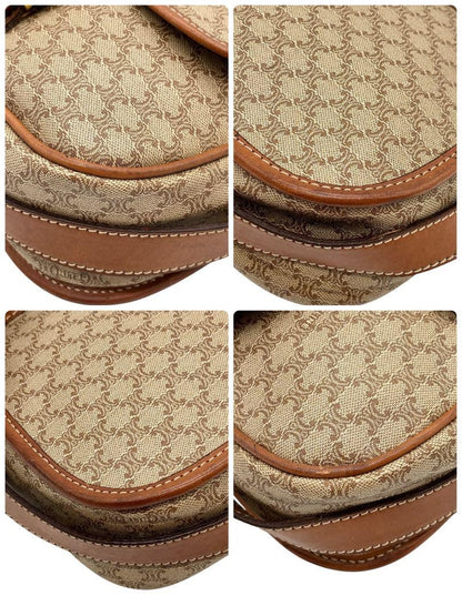 CELINE Shoulder Bag Purse Macadam PVC Leather Beige Authentic