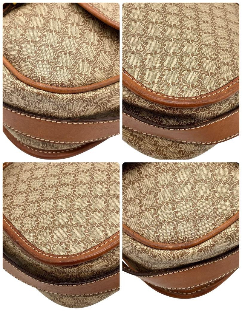 CELINE Shoulder Bag Purse Macadam PVC Leather Beige Authentic