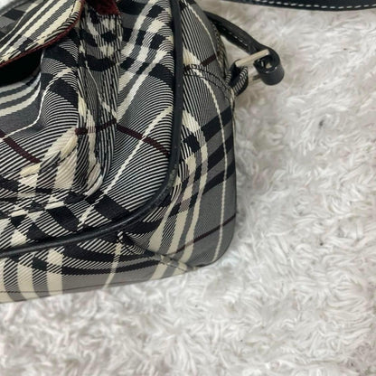 BURBERRY BLUE LABEL Shoulder Bag Purse Nova Check Canvas Leather Black White