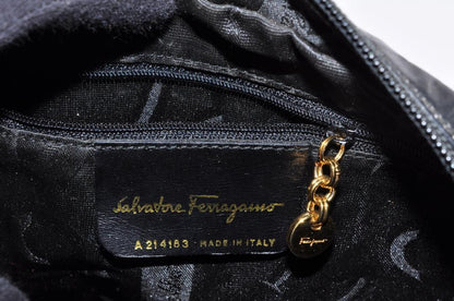 Salvatore Ferragamo Shoulder Bag Purse Vara Leather Black Authentic