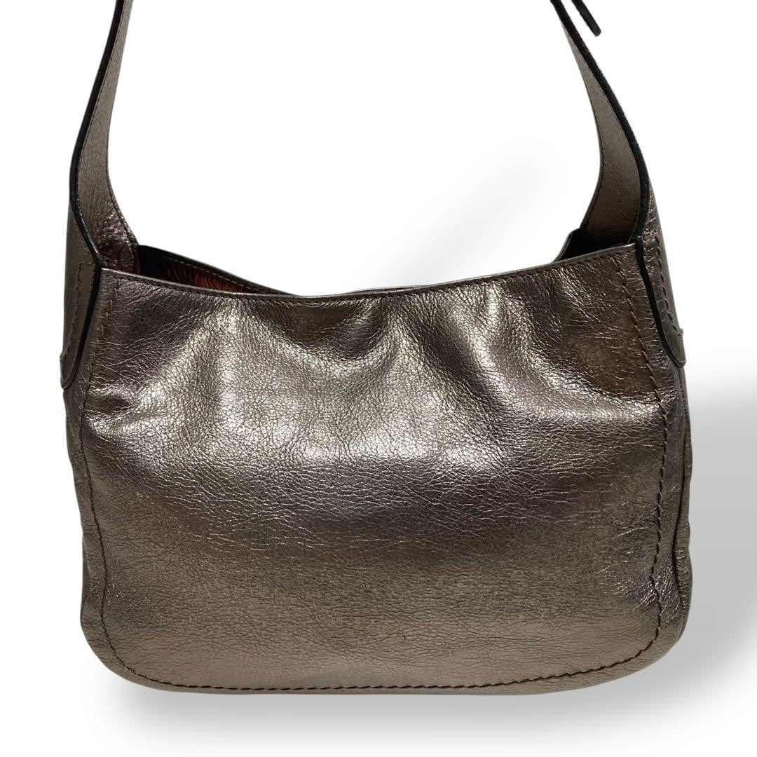 Salvatore Ferragamo Shoulder Bag Purse Gancini Leather Silver Authentic