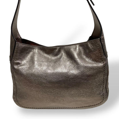 Salvatore Ferragamo Shoulder Bag Purse Gancini Leather Silver Authentic