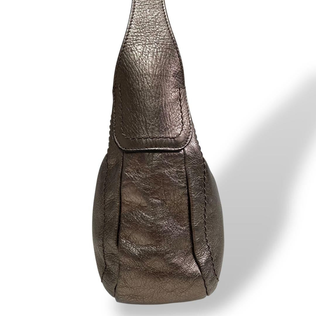 Salvatore Ferragamo Shoulder Bag Purse Gancini Leather Silver Authentic