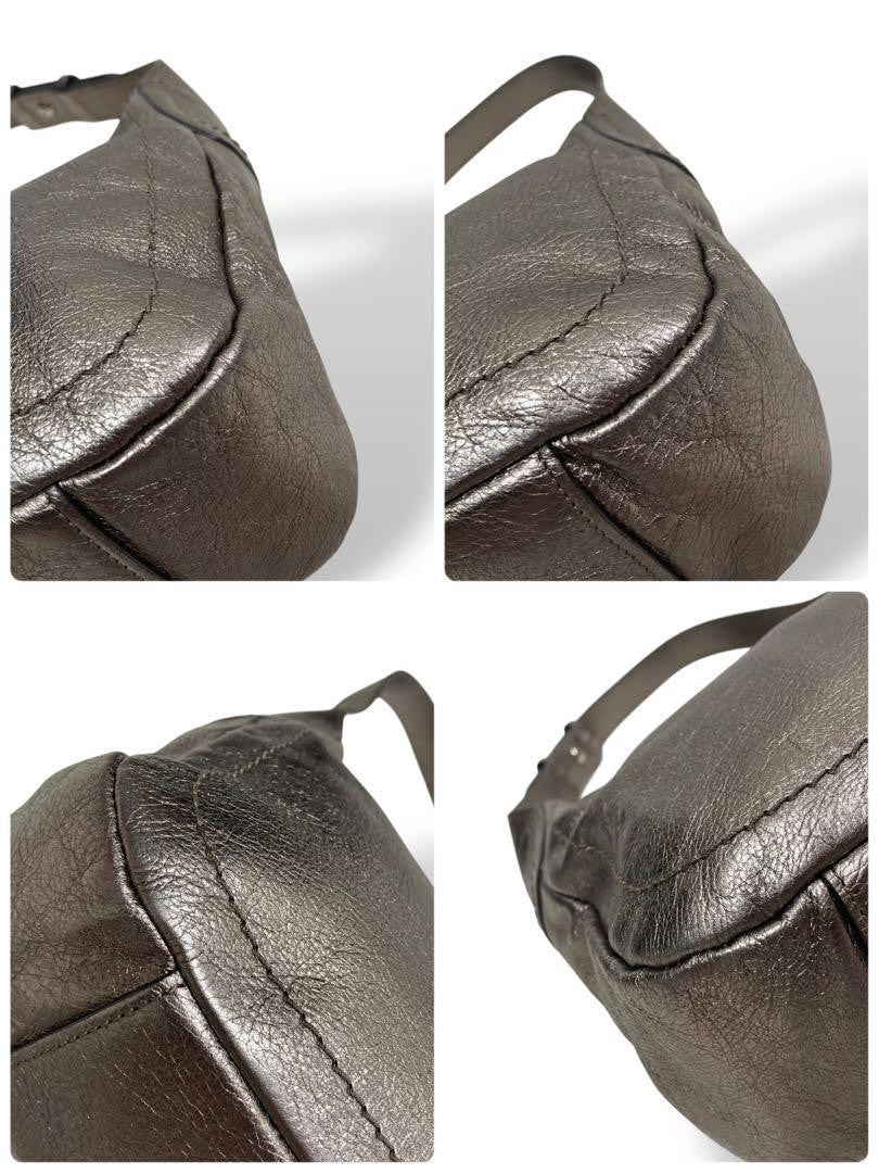 Salvatore Ferragamo Shoulder Bag Purse Gancini Leather Silver Authentic