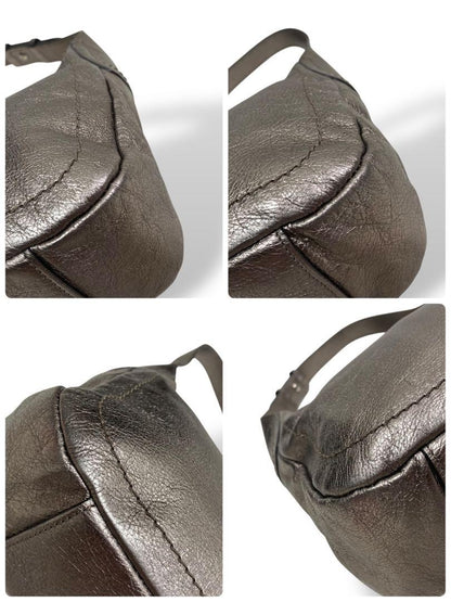 Salvatore Ferragamo Shoulder Bag Purse Gancini Leather Silver Authentic