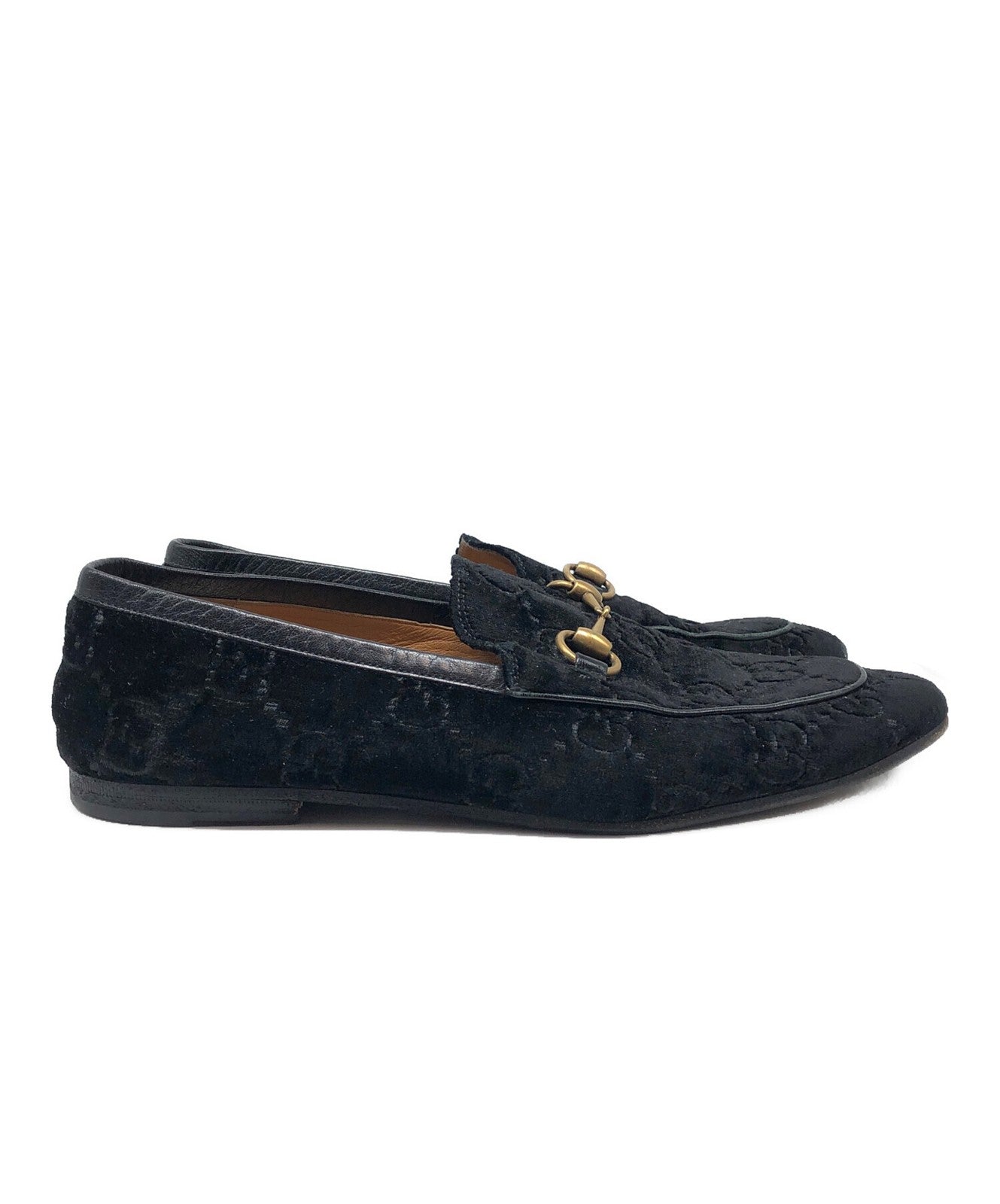 GUCCI Loafers Shoes GG Velvet EU 43 US 9.5 Black Authentic