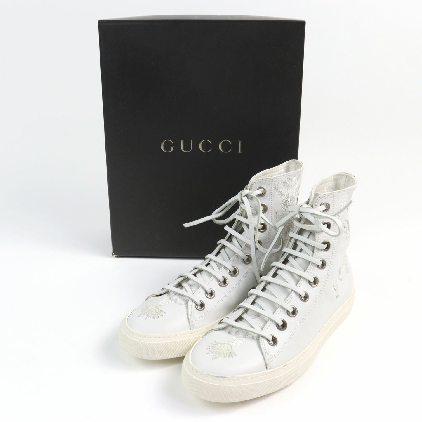 GUCCI Sneakers Shoes High-cut EU 41 US 7.5 Leather Off White Authentic