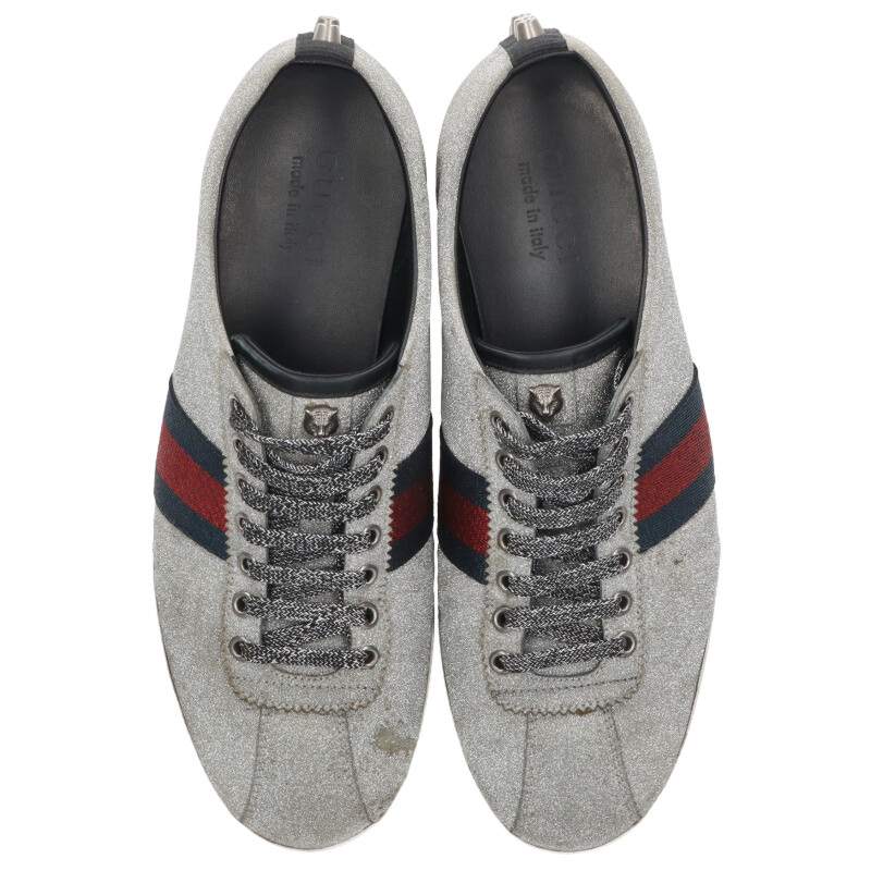 GUCCI Sneakers Shoes Low-Cut Sherry Line EU 43.5 US 10 Silver Authentic