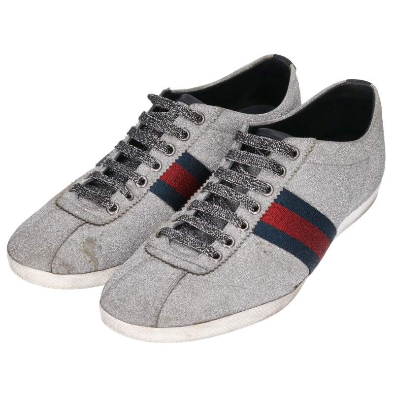 GUCCI Sneakers Shoes Low-Cut Sherry Line EU 43.5 US 10 Silver Authentic