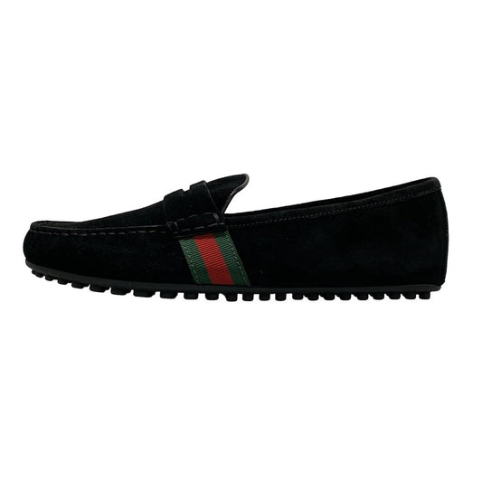 GUCCI Driving Shoes Shelly Low-Cut EU 41.5 US 8 Suede Black Green Red Authentic